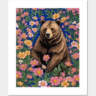 A Montana Bear Surrounded By Bitterroot Flowers Posters and Art